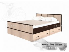 Кровать двуспальная с ящиками 1,4м Сакура (BTS) в Черском - cherskij.mebel-nsk.ru | фото
