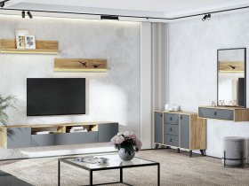 Модульная гостиная Байкал (дуб крафт золотой/графит) в Черском - cherskij.mebel-nsk.ru | фото