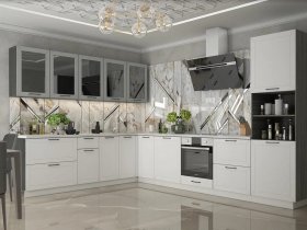 Модульная кухня Глэдис (белый снег/лайт грей софт/корпус анкор темный) в Черском - cherskij.mebel-nsk.ru | фото