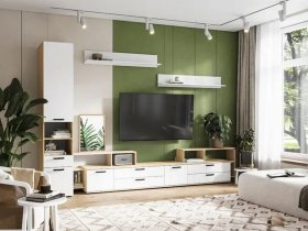 Модульная стенка Санса (дуб сонома/белый) в Черском - cherskij.mebel-nsk.ru | фото